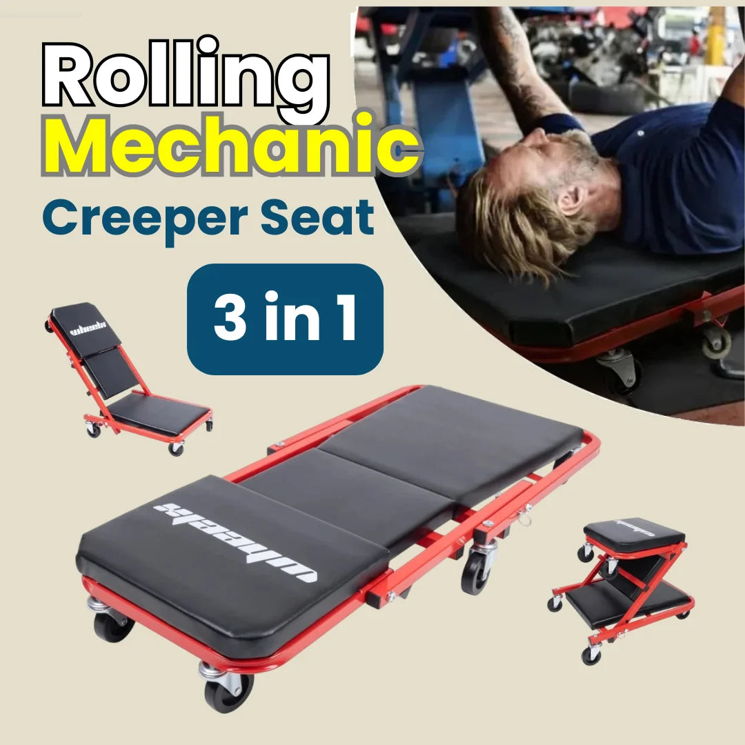 3-in-1 mechanic creeper seat in red black color