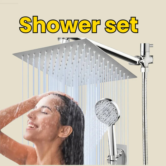 Shower set with shower head and handheld shower on a white background