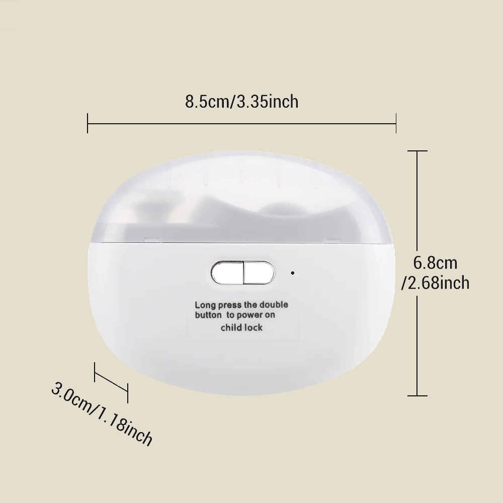 Image shows the dimensions of the Electric Nail Clipper, highlighting its compact design and features.