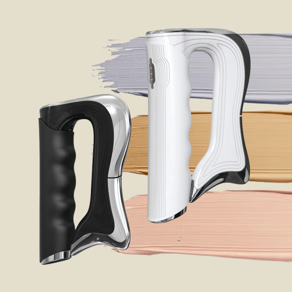 white and black electric fascia massagers with NMES technology for muscle pain relief