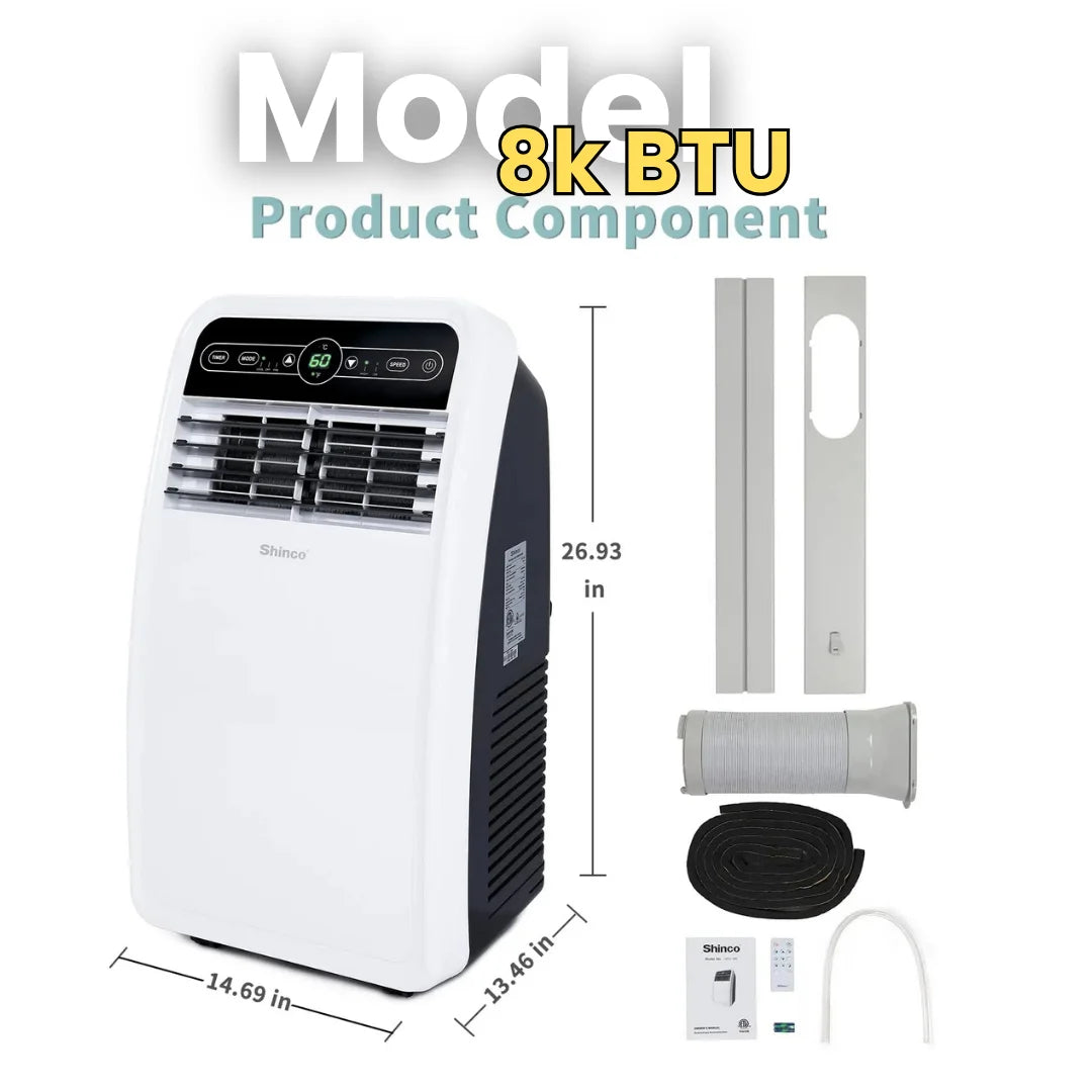 8000 BTU Portable Air Conditioner dimensions and size specifications