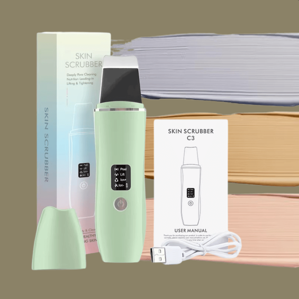 Green ultrasonic skin scrubber for deep cleansing, microcurrent lift, and ion therapy – home facial device
