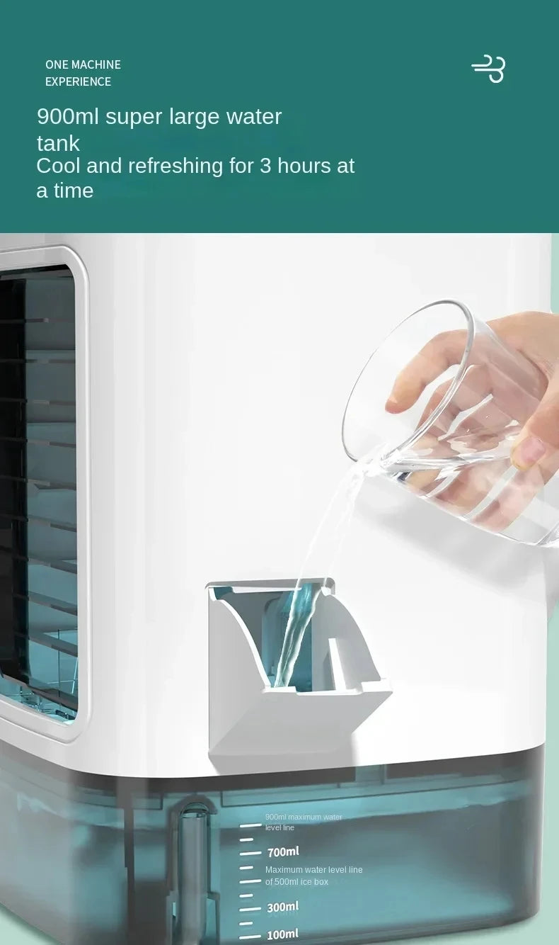 900ml portable air cooler with ultrasonic cooling and night light feature