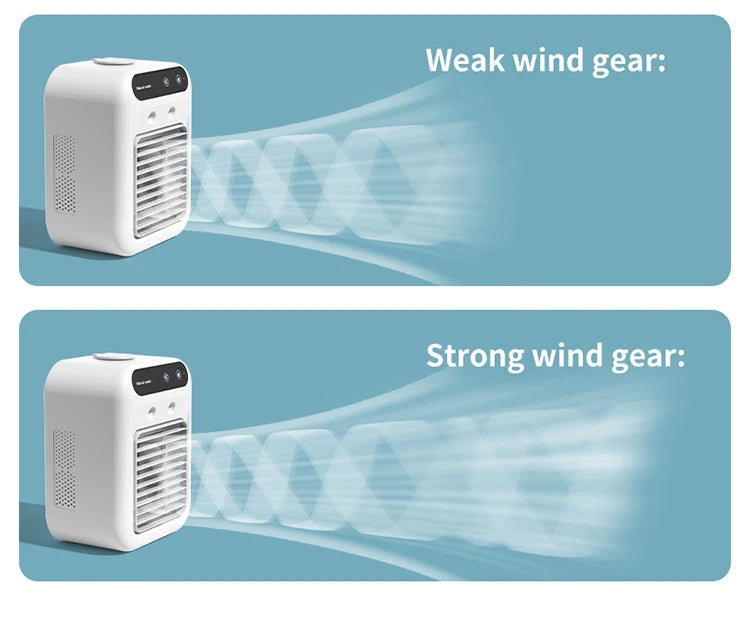 Fan spraying mist into bedroom air