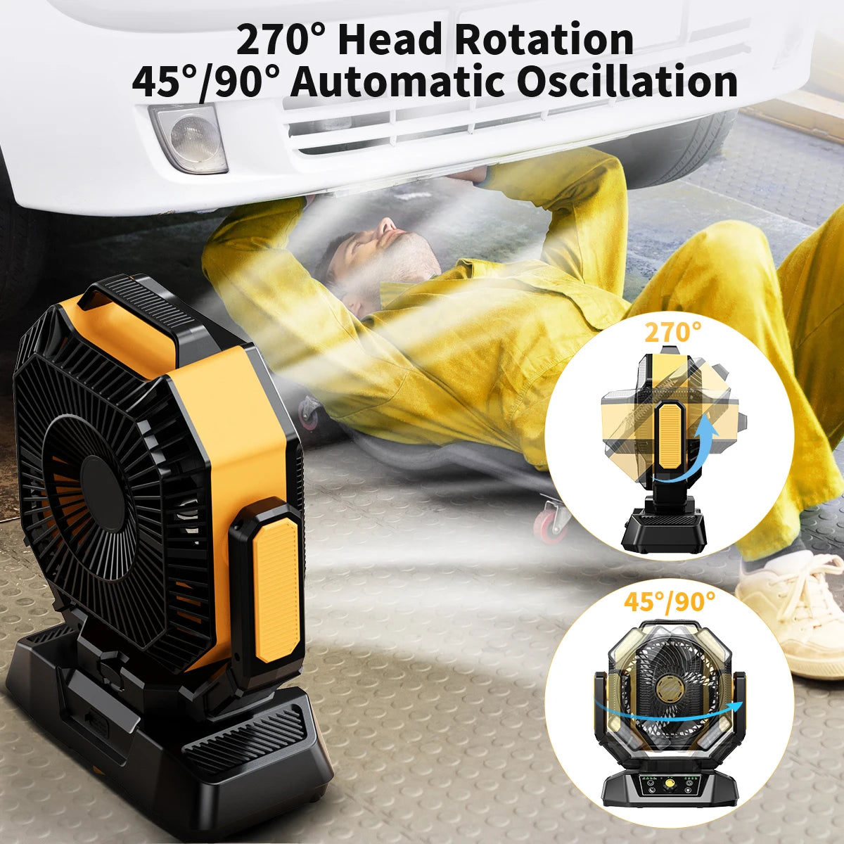Outdoor fan with 45° oscillation mode