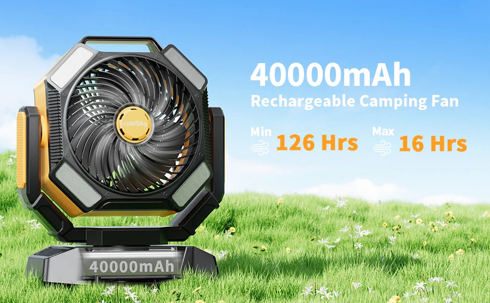 Cordless fan with 40000mAh battery power