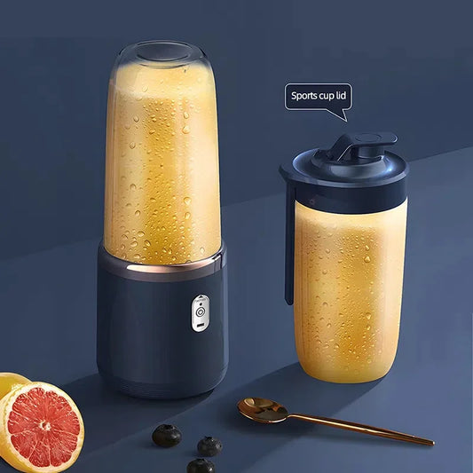 Portable blender with sports cup lid on a dark blue background