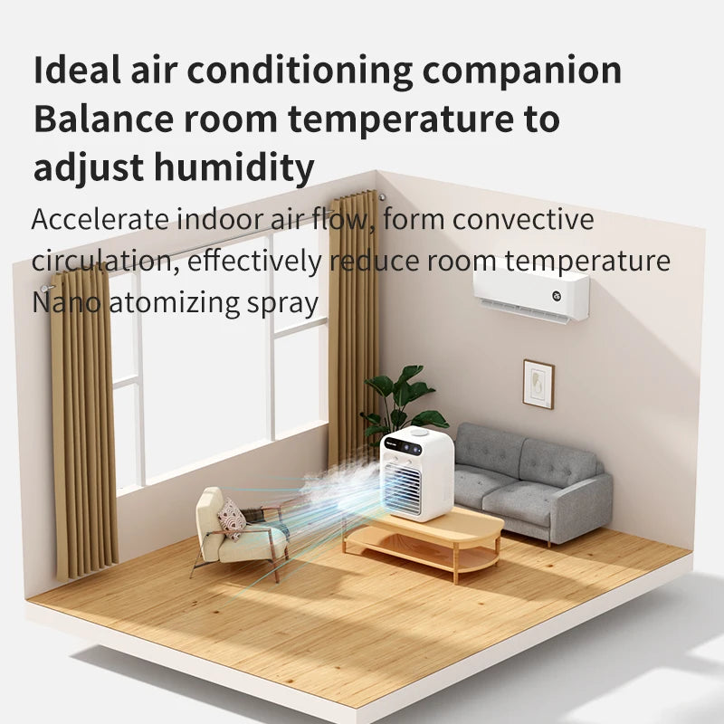 Quiet mini fan on nightstand for sleep comfort
