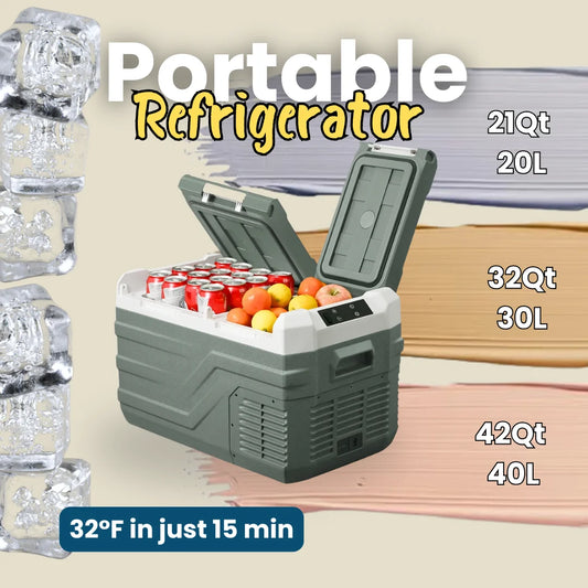 Portable refrigerator - dual-zone cooling for cars, camping, and home. 20L/30L/40L sizes, -4°F to 68°F, 45dB quiet.