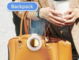 Bag-mounted mini fan - strong clip securely attaches to backpacks and totes