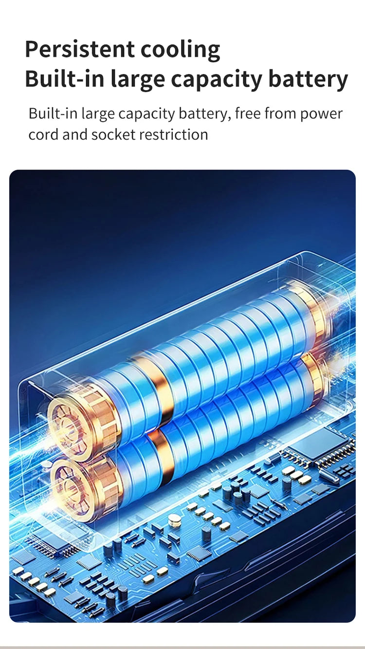 Persistent cooling. Built-in large capacity battery