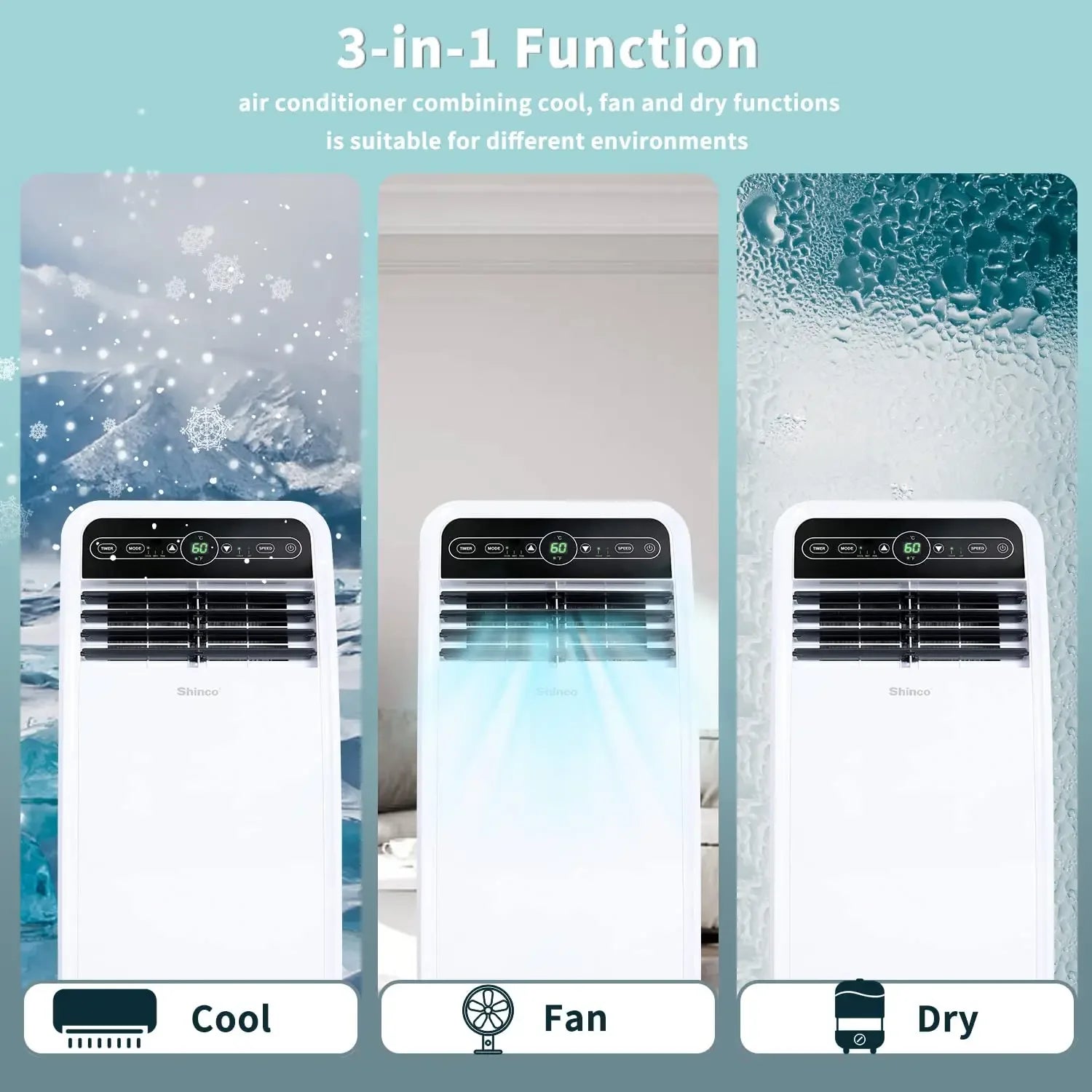 Portable Air Conditioner: 3-in-1 cooling, fan & dehumidifier for rooms up to 400 sq. ft.