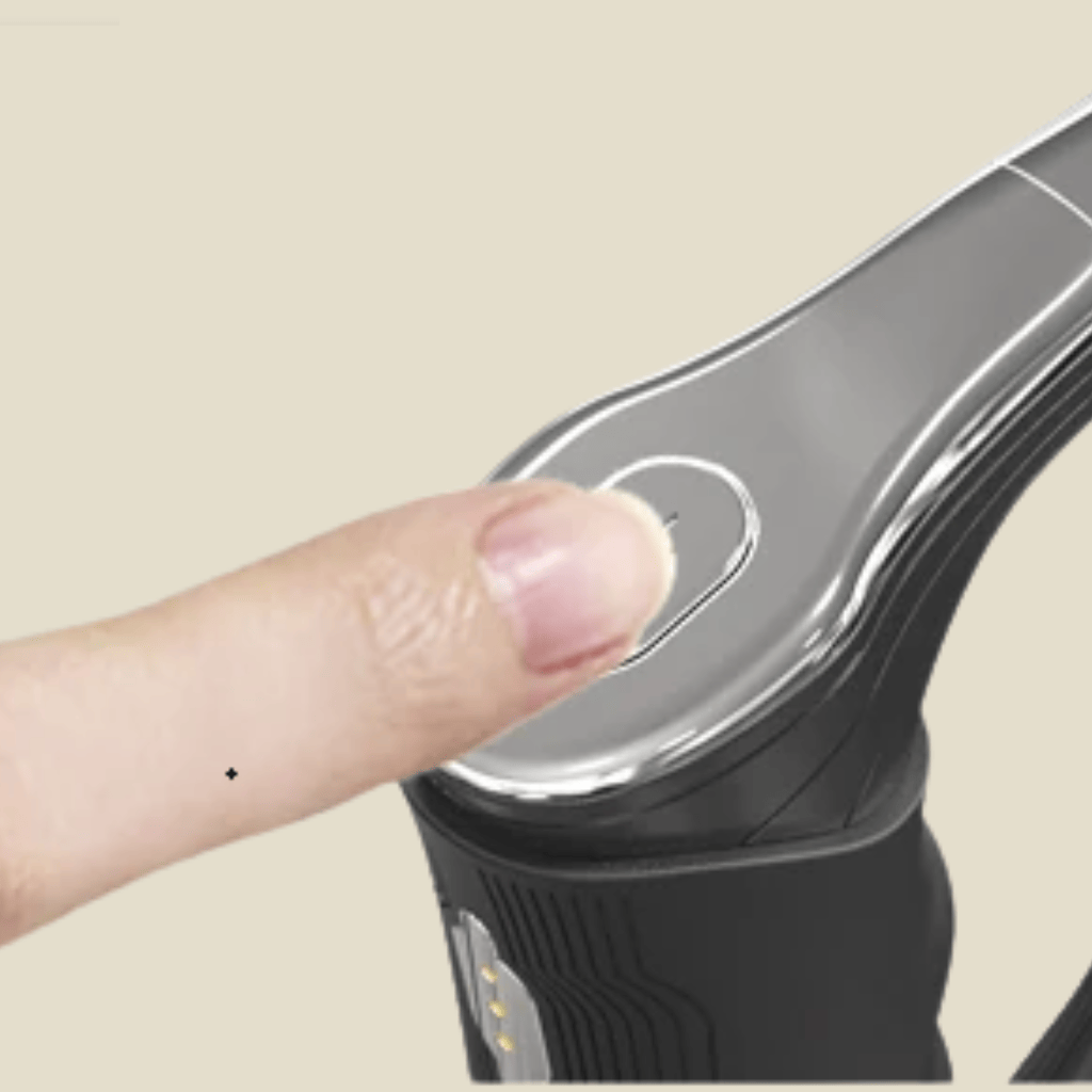 Turning on electric massager by AURAICORE – hold button for 2 sec until blue light