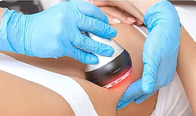 Woman using vacuum RF attachment for body contouring - 10-15 minute treatment