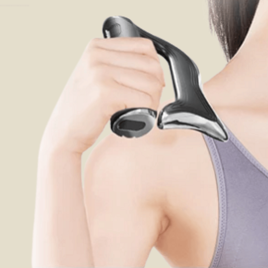 Using fascia massager by AURAICORE – hold handle, apply to target area for relief