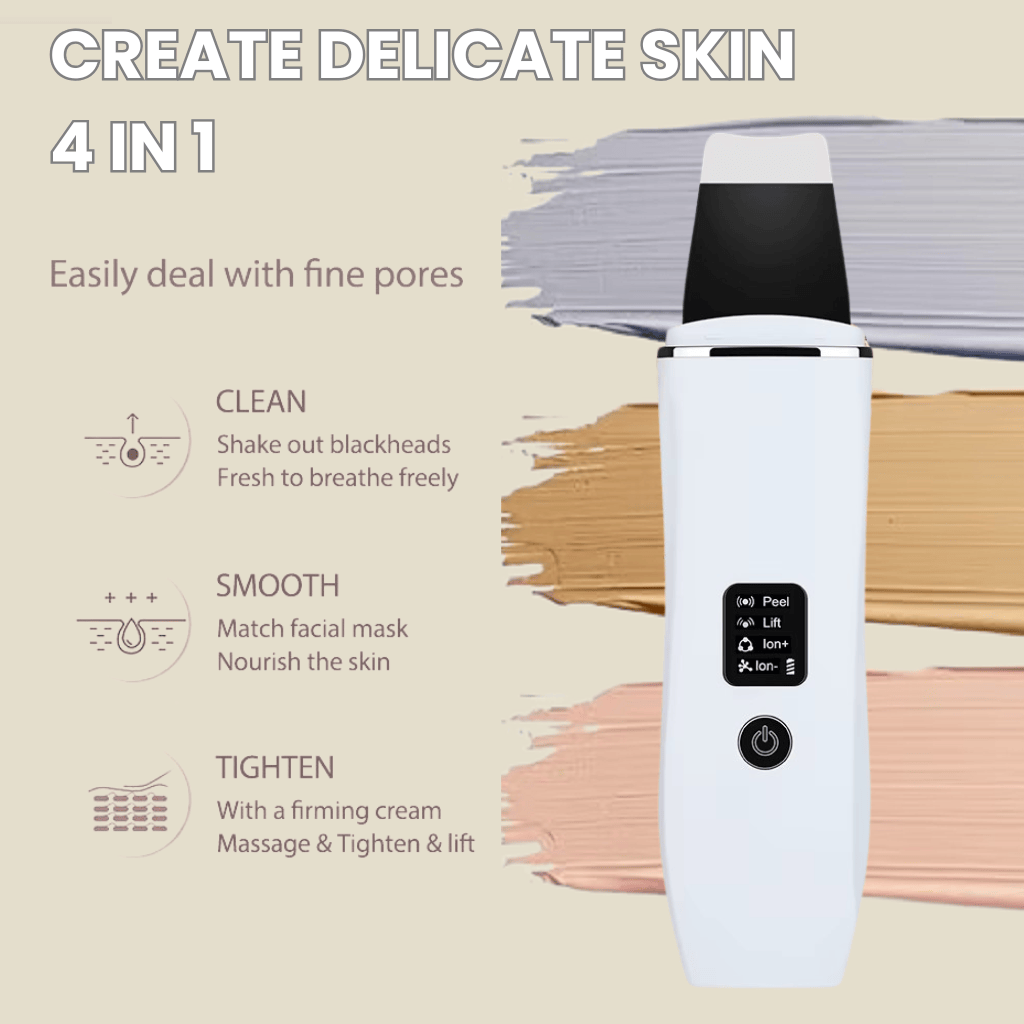 Sleek white skin scrubber with 3 modes: clean, lift, rejuvenate