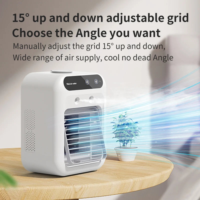 Side view of mini desktop fan with touch control