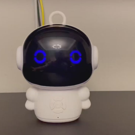 Smart AI Robot in action: a child interacts with the robot, asking questions in English and Spanish, while it responds instantly using advanced AI