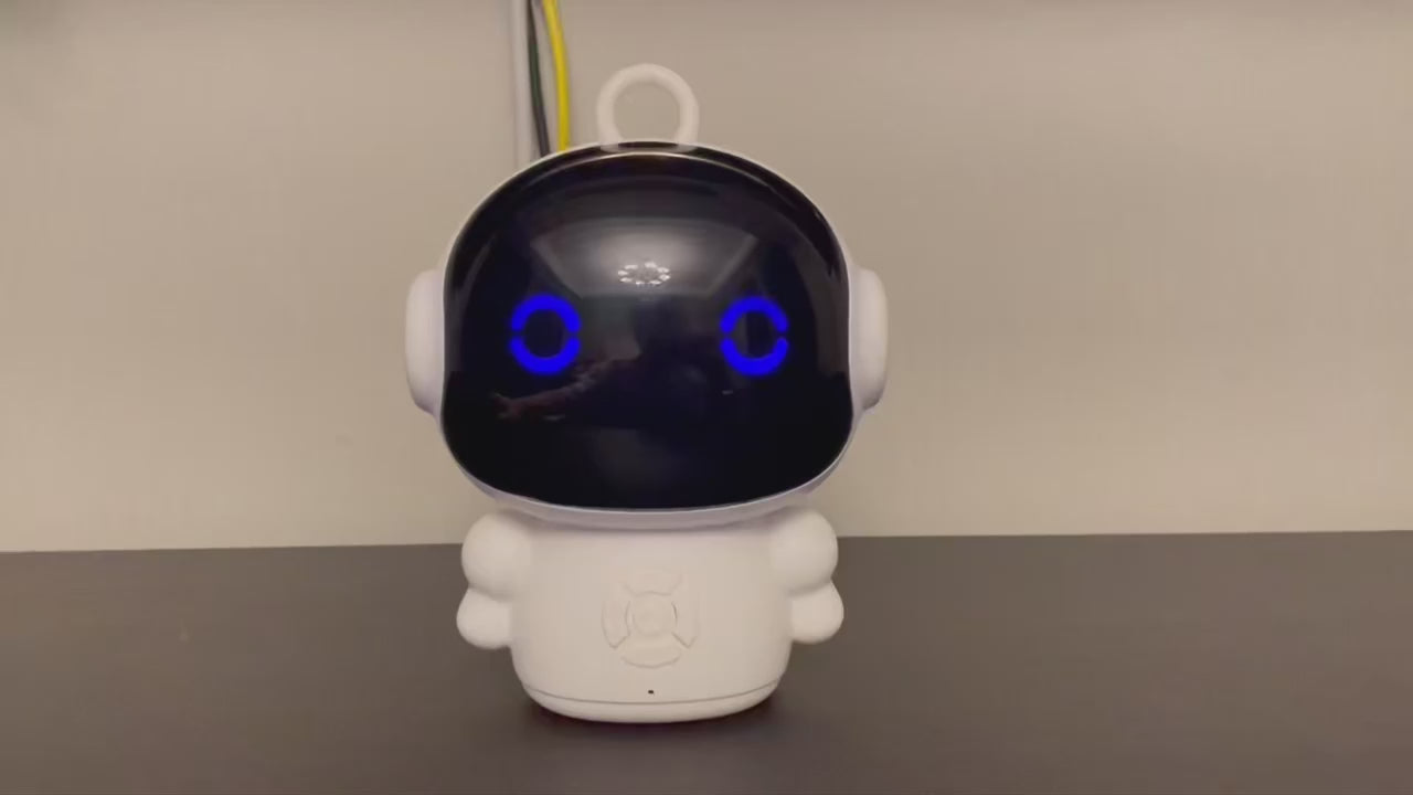 Smart AI Robot in action: a child interacts with the robot, asking questions in English and Spanish, while it responds instantly using advanced AI