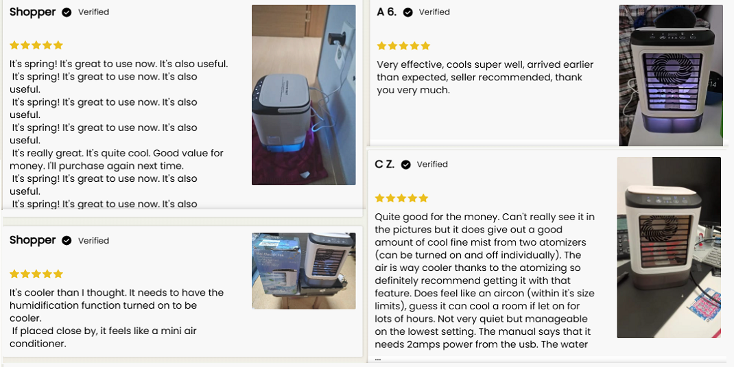 Product reviews with images of a cooler on a white background
